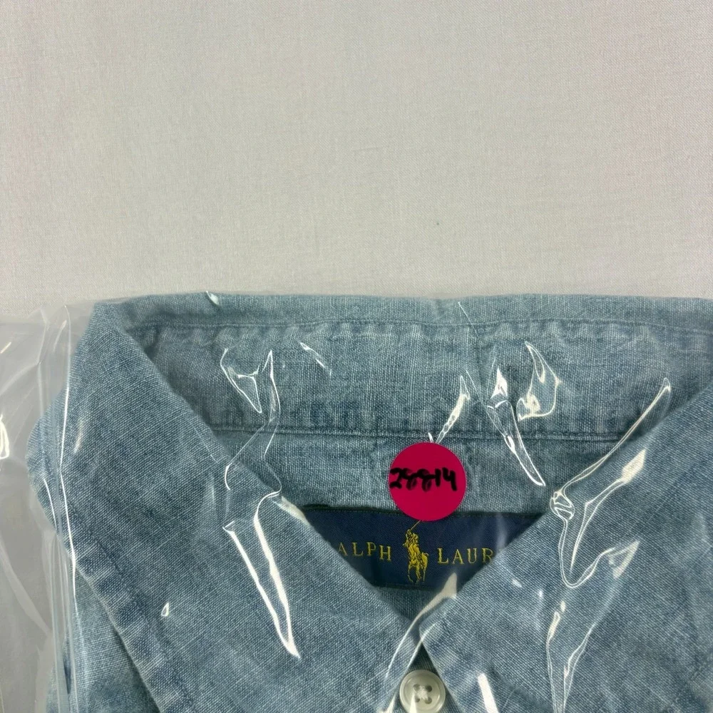 Polo Ralph Lauren Shirt Mens XL Blue Chambray Button Up Denim Style Flesh Pony
